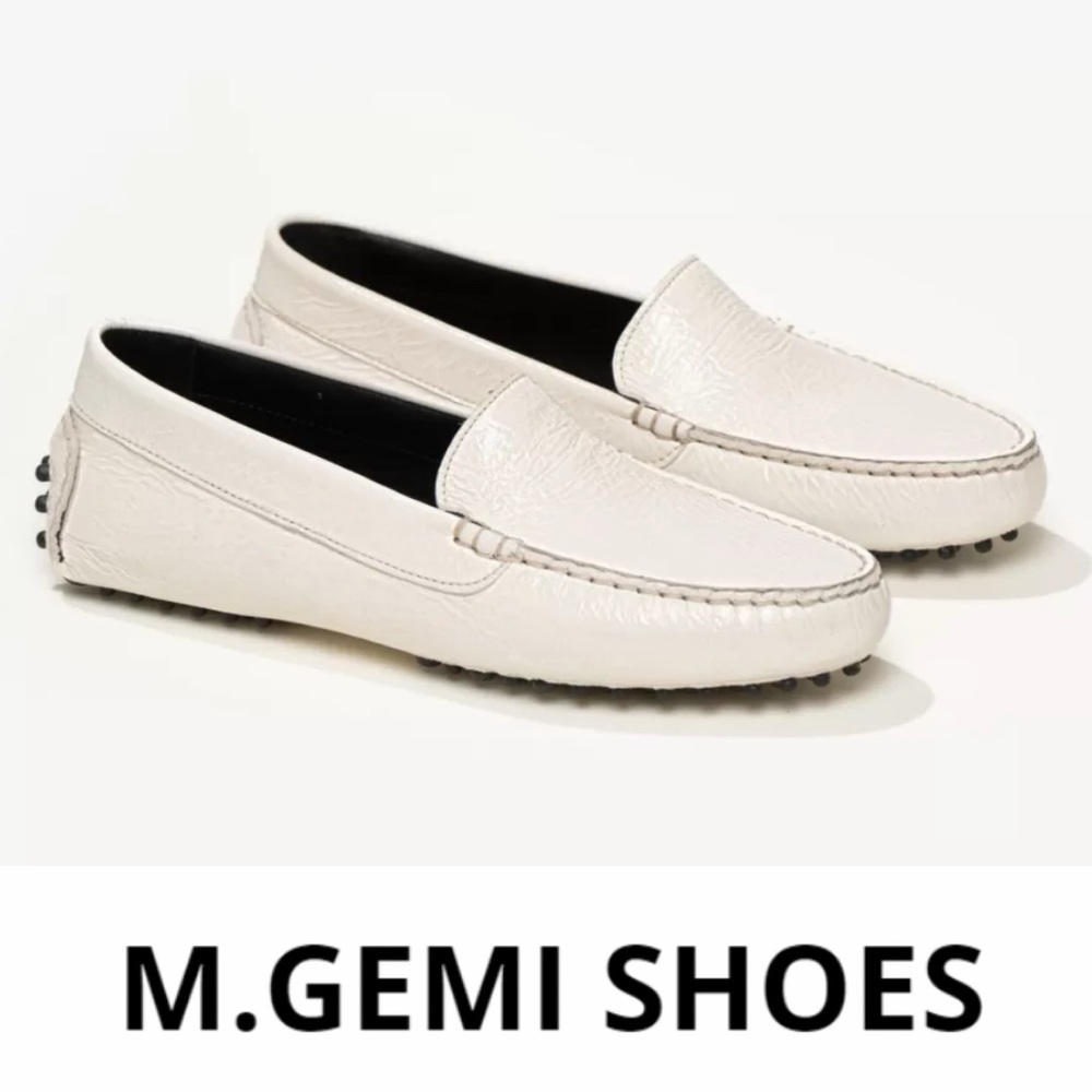 M. Gemi White Leather Driving Moccasins